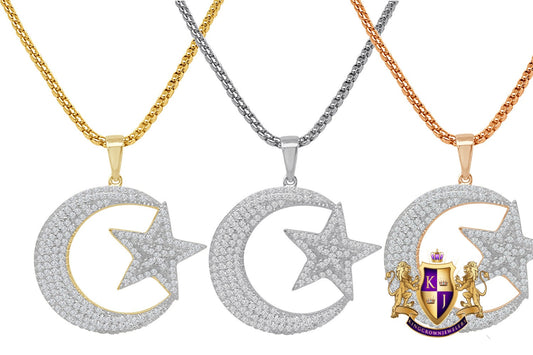 Real Genuine Sterling Silver Allah Muslim God Islamic Crescent Moon and Star Simulated Diamond Pendant Charm Chain Neckless Set Unisex 1.5''