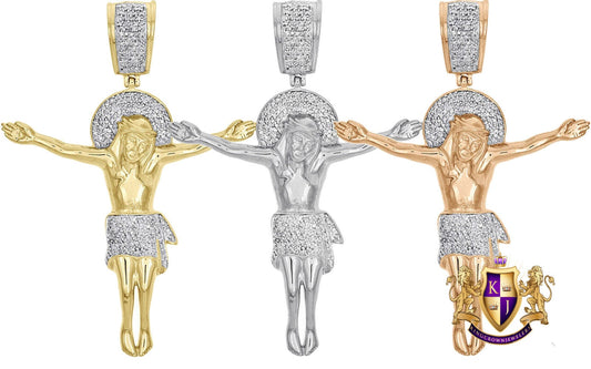 Real Genuine Diamonds Crucifix Holy Jesus Pendant Cross Designer Charm 10K Gold Finish 2.5''