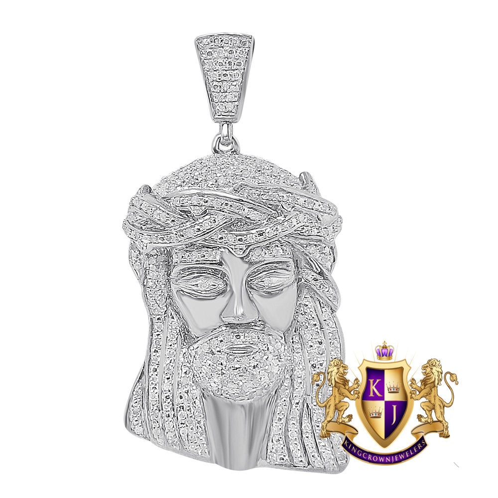 Real Genuine Diamond 1.00 Cwt. Holy Jesus Christ Face Piece Pendent 10K Gold Over Custom Charm 2''