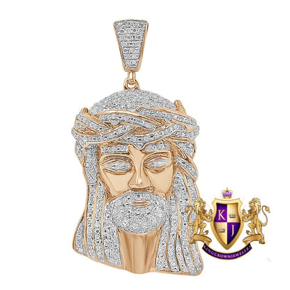 Real Genuine Diamond 1.00 Cwt. Holy Jesus Christ Face Piece Pendent 10K Gold Over Custom Charm 2''