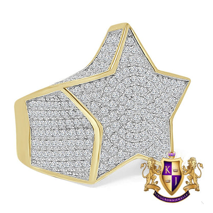 Big Bold XL 24 + Grams Heavy Real Sterling Silver 14K Gold Over 4.00 Cwt. Simulated Diamond Star Shape Men's Ring Band