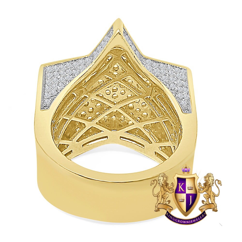 Big Bold XL 24 + Grams Heavy Real Sterling Silver 14K Gold Over 4.00 Cwt. Simulated Diamond Star Shape Men's Ring Band