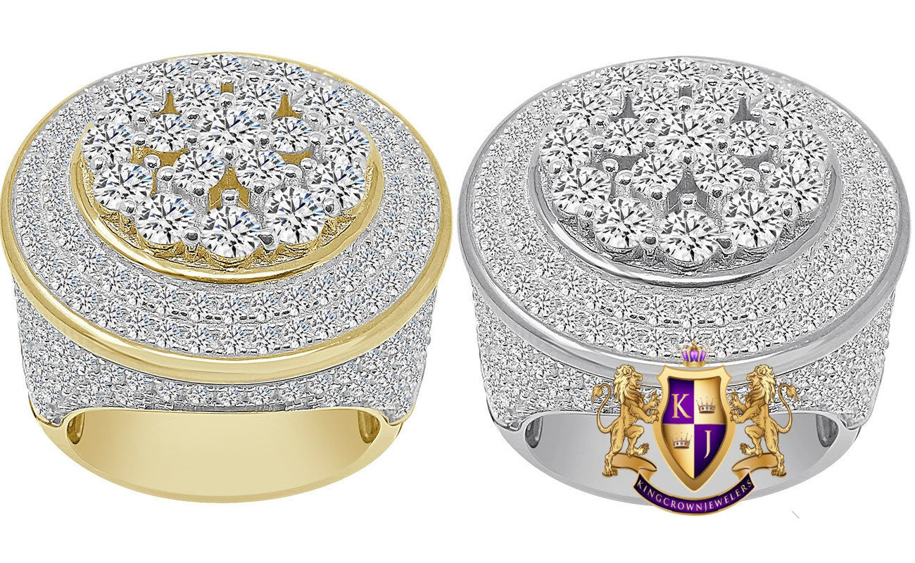 30 + Grams Big XL Jumbo Genuine Sterling Silver 12 Cwt. Simulated Diamond 14K Gold Over Men's Ring Band