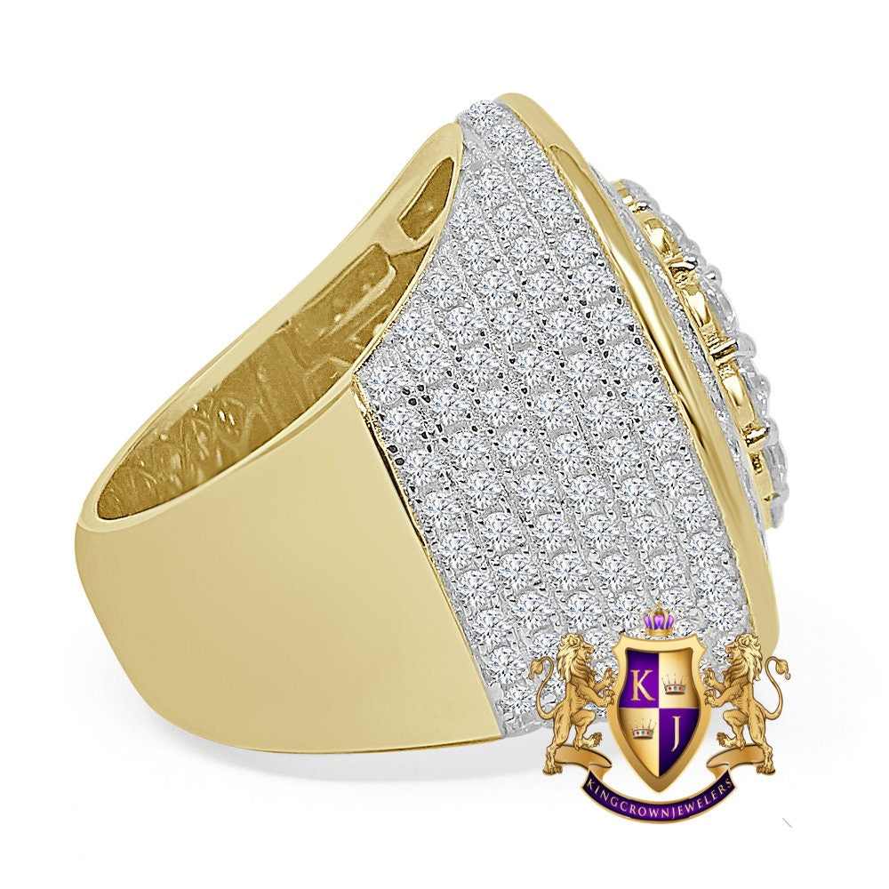 30 + Grams Big XL Jumbo Genuine Sterling Silver 12 Cwt. Simulated Diamond 14K Gold Over Men's Ring Band