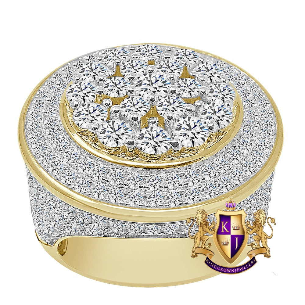 30 + Grams Big XL Jumbo Genuine Sterling Silver 12 Cwt. Simulated Diamond 14K Gold Over Men's Ring Band