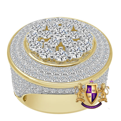 30 + Grams Big XL Jumbo Genuine Sterling Silver 12 Cwt. Simulated Diamond 14K Gold Over Men's Ring Band