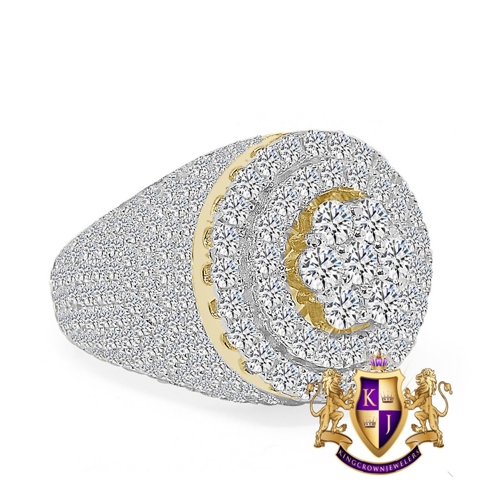 Real Genuine Italian Sterling Silver 6 Cwt. Simulated Diamond 14K Gold Over Men's Designer Custom Ring Band