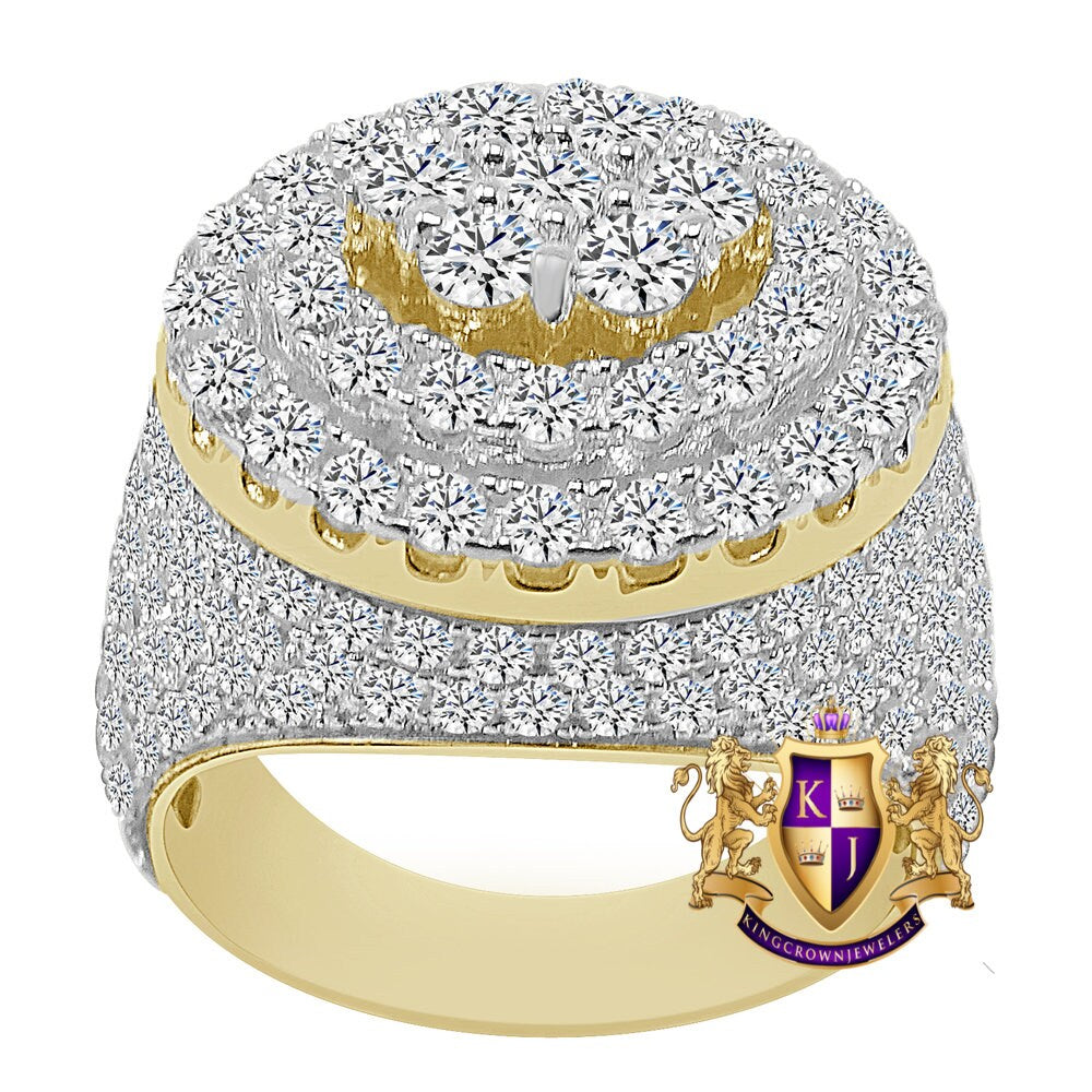 Real Genuine Italian Sterling Silver 6 Cwt. Simulated Diamond 14K Gold Over Men's Designer Custom Ring Band