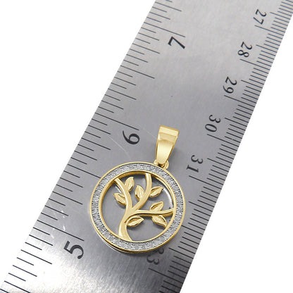 Real Genuine Diamond 10K Gold Finish Money Tree of Life Charm Mini Pendant Chain Neckless Set 1''