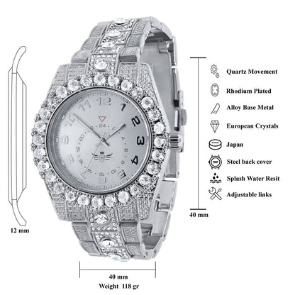 Solitaire 14K White Gold Tone Simulated Diamond Water Resistance Steel Back Metal Band Watch 40mm