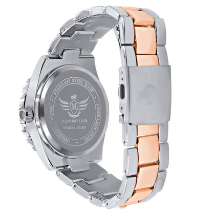 Solitaire 2 Tone Rose Gold Finish Simulated Diamond Water Resistance Steel Back Metal Band Watch 40mm