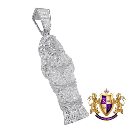 Real Genuine Diamond Egyptian King Tut Pharaoh Mummy Pendent 10K Gold Over Charm 2.70''