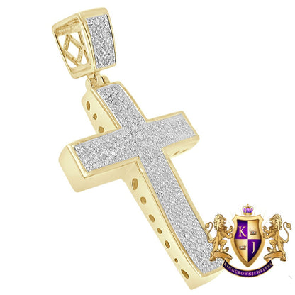 Real Genuine Diamond 0.40 Cwt. Jesus Cross 10k Yellow Gold Over Charm Pendant 2''