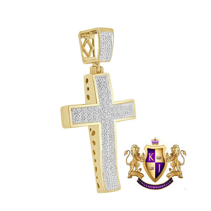 Real Genuine Diamond 0.40 Cwt. Jesus Cross 10k Yellow Gold Over Charm Pendant 2''