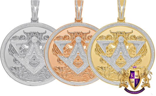Real Genuine Diamond Big 2.75'' Masonic Freemason Illuminati Evil Eye Skull Pendent 10K Gold Finish Custom Charm 27 + Grams
