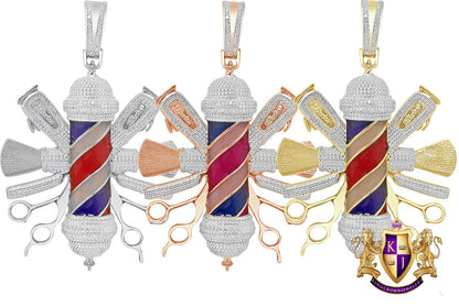 Real Genuine Authentic Diamond 0.40 Cwt. Barber Shop Pole Custom Pendant 26 + Grams 10K Gold Over Charm Big 2.75''