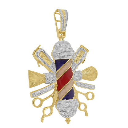 Real Genuine Authentic Diamond 0.40 Cwt. Barber Shop Pole Custom Pendant 26 + Grams 10K Gold Over Charm Big 2.75''