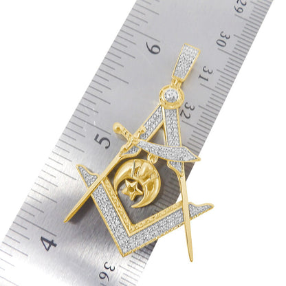 Real Genuine Diamond 15+ Grams Freemasonry Masonic Shriners G Compass Custom Charm Chain Set 10K Gold Over Unisex Pendent Chain Set 2''