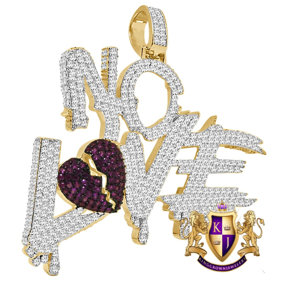 Custom Piece 18+ Grams Shattered Broken Heart No Love Charm 14k Yellow Gold Finish Simulated Diamond Pendent 2''