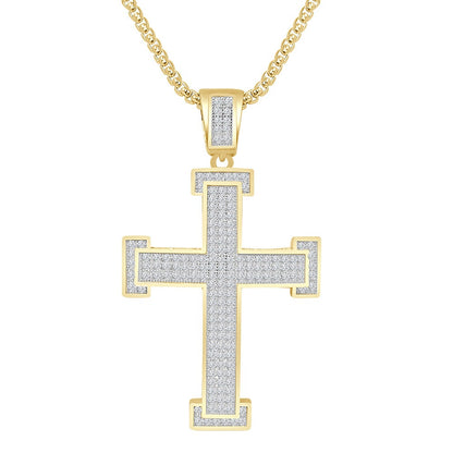 3D Genuine Sterling Silver Simulated Diamond 14K Gold Over Jesus Cross Designer Custom Charm Pendent Chain Set 20 + Grams
