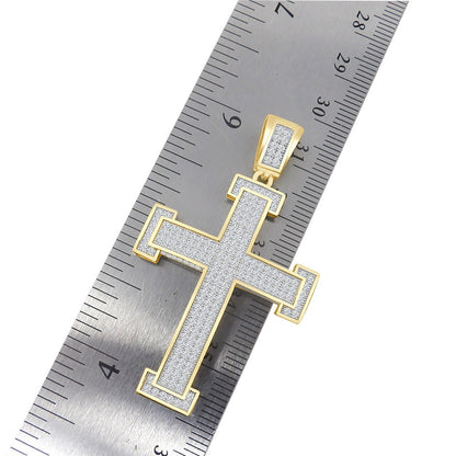 3D Genuine Sterling Silver Simulated Diamond 14K Gold Over Jesus Cross Designer Custom Charm Pendent Chain Set 20 + Grams