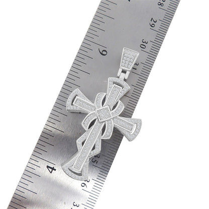 Real Genuine Sterling Silver Simulated Diamond 14K White Gold Over Jesus Cross Designer Custom Charm Pendent Chain Set