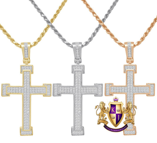 Small 1.75'' Genuine Sterling Silver Simulated Diamond 14K Gold Over Jesus Face Charm Pendent Chain Set
