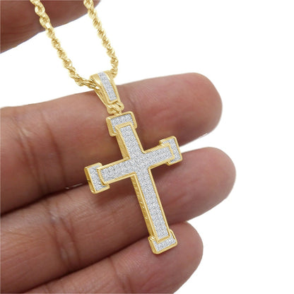 Small 1.75'' Genuine Sterling Silver Simulated Diamond 14K Gold Over Jesus Face Charm Pendent Chain Set