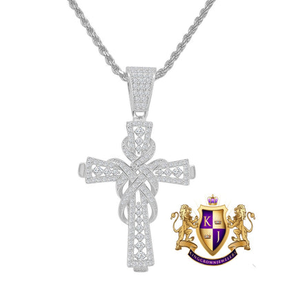 Men's Real Sterling Silver Simulated Diamond 14K White Gold Over Jesus Cross Piece Charm Pendent Chain Set Mini 1.90''