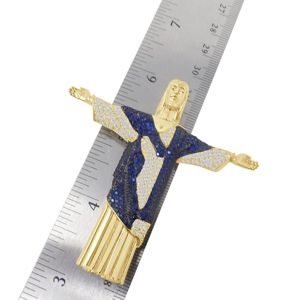 Custom Piece 33 + Grams Big XL 2.75'' 14k Gold Finish Simulated Diamond Jesus Face Full Body Charm Pendent Chain Set