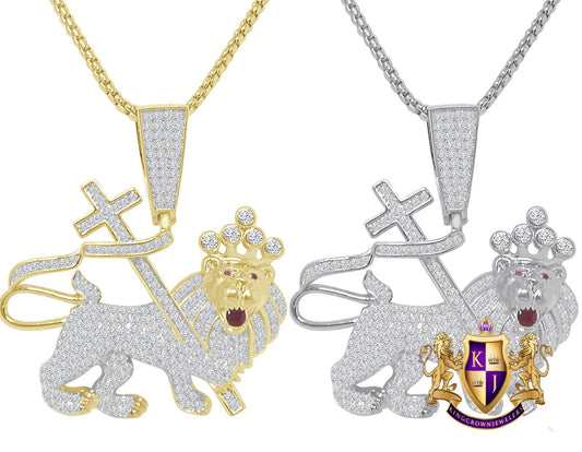 26 + Grams 14k Gold Finish Simulated Diamond Lion of Judah Charm Jewish Religious Pendent Chain Set