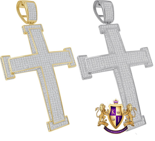 22 + Grams 3D Big XL 3.25'' Simulated Diamond 14K Gold Over Jesus Cross Designer Men's Custom Charm Pendent