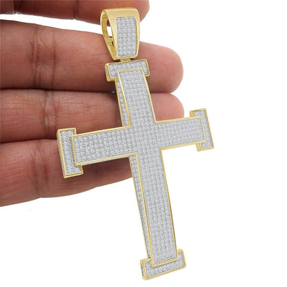 22 + Grams 3D Big XL 3.25'' Simulated Diamond 14K Gold Over Jesus Cross Designer Men's Custom Charm Pendent