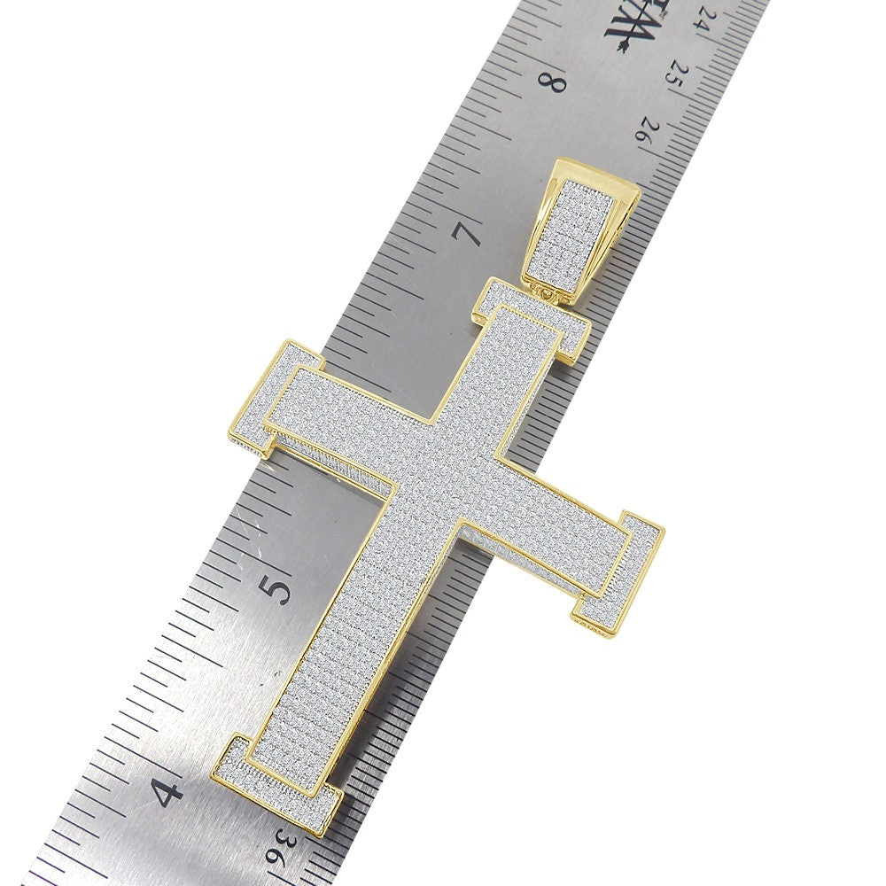 22 + Grams 3D Big XL 3.25'' Simulated Diamond 14K Gold Over Jesus Cross Designer Men's Custom Charm Pendent