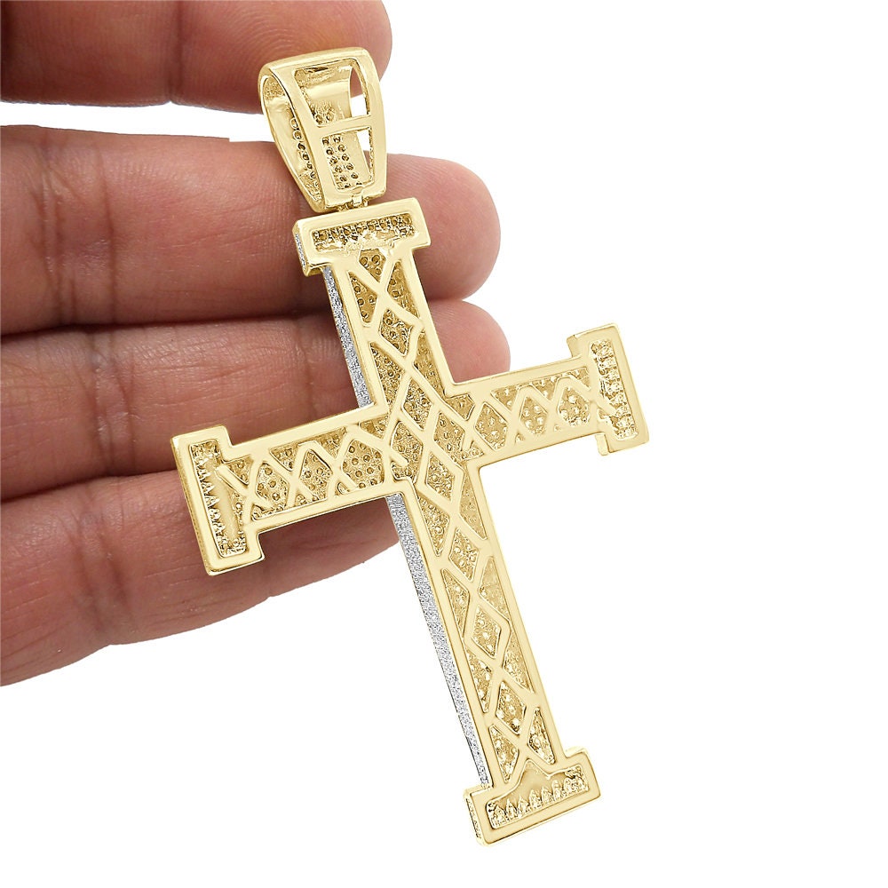 22 + Grams 3D Big XL 3.25'' Simulated Diamond 14K Gold Over Jesus Cross Designer Men's Custom Charm Pendent