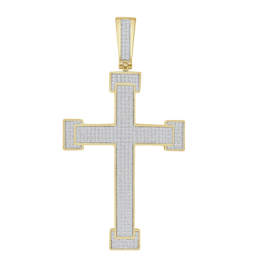 Men's Big XL 3.25'' Simulated Diamond 14K Gold Over Jesus Cross Designer Custom Charm Pendent