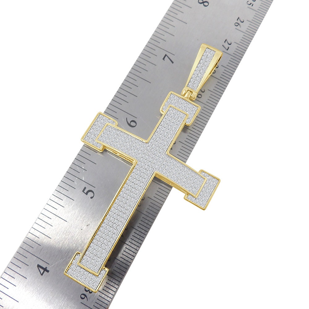 Men's Big XL 3.25'' Simulated Diamond 14K Gold Over Jesus Cross Designer Custom Charm Pendent
