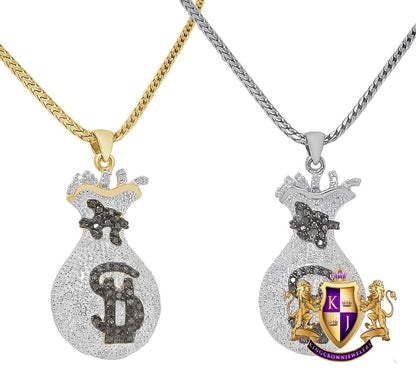 Real Genuine Diamond 0.40 Cwt. Dollar Sign Money Bag 10K Gold Finish Mini Pendent Charm Chain Set 1.50''