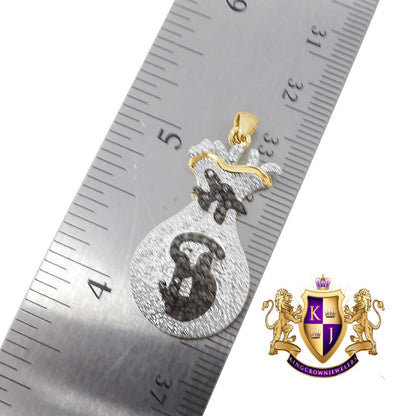 Real Genuine Diamond 0.40 Cwt. Dollar Sign Money Bag 10K Gold Finish Mini Pendent Charm Chain Set 1.50''