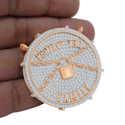 Exclusive Custom Piece 14K Rose Gold Over Real Sterling Silver Protect The Family 3D Pendant Medallion Charm 41 + Grams