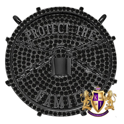 Custom Piece 14K Black Gold Over Real Sterling Silver Protect The Family 3D Pendant Medallion Charm 41 + Grams