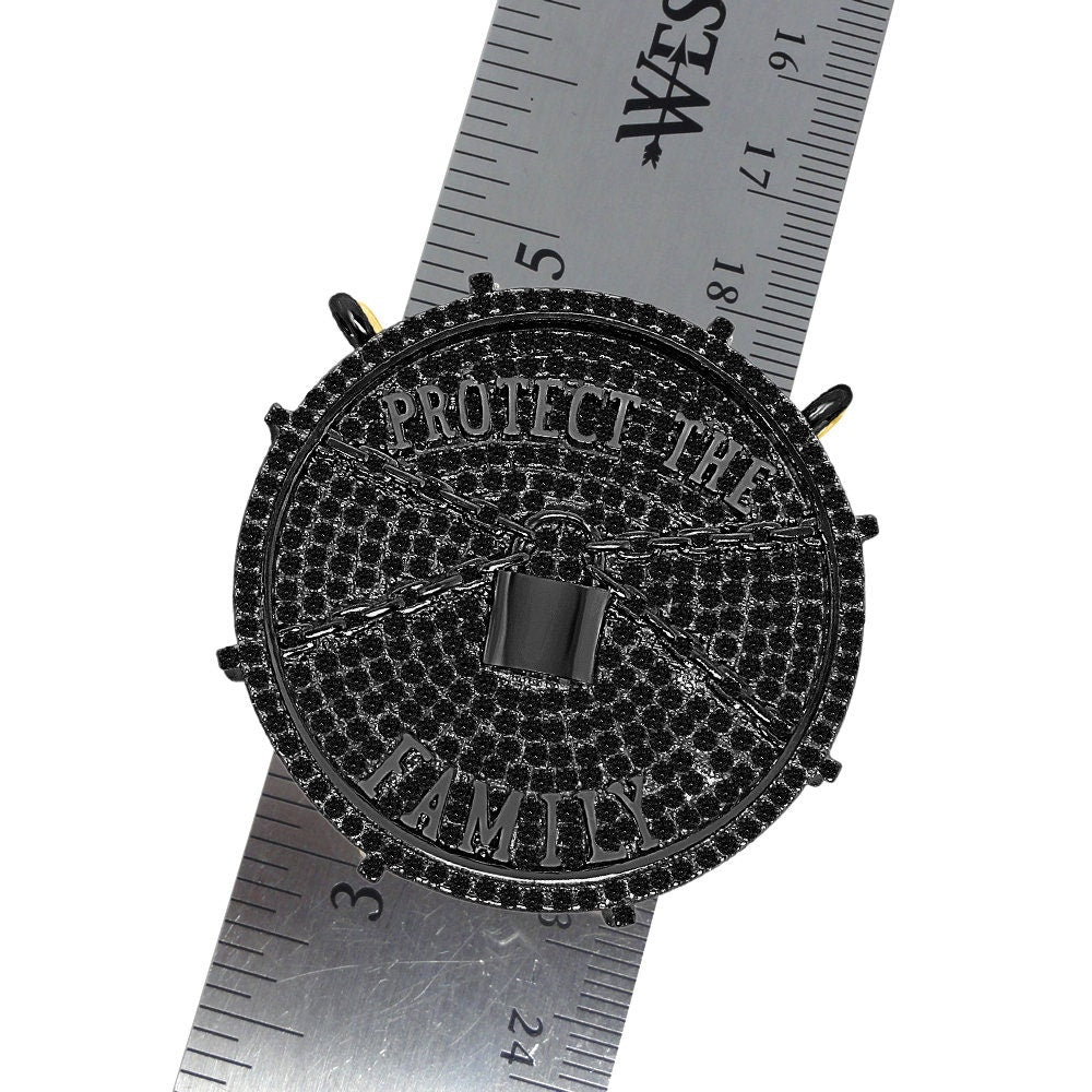 Custom Piece 14K Black Gold Over Real Sterling Silver Protect The Family 3D Pendant Medallion Charm 41 + Grams
