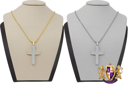 Unisex Real Genuine Diamond 10K Gold Finish Jesus Cross Mini Charm Pendent Chain Set 1.30''