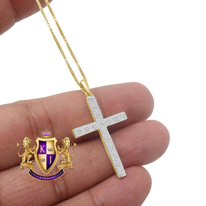 Real Genuine Diamond 10K Gold Finish Jesus Cross Mini Charm Pendent Chain Set 1.50'' Unisex