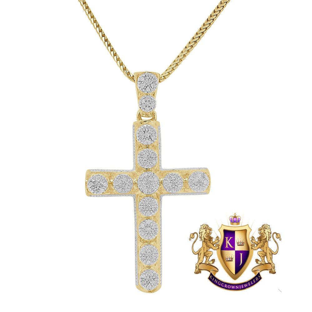 Real Genuine Diamond 0.50 Cwt. Jesus Christ Holy Cross Flower Cluster Charm 10K Gold Finish Pendent 2''