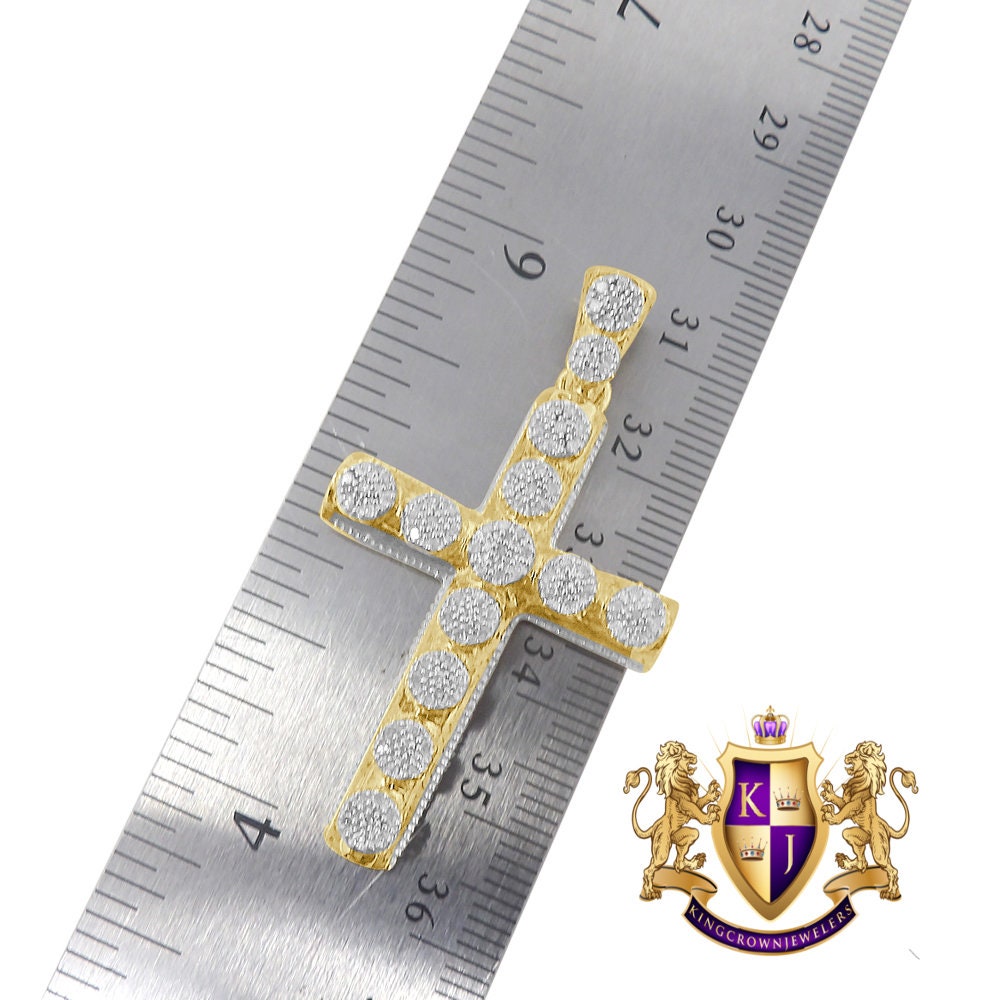 Real Genuine Diamond 0.50 Cwt. Jesus Christ Holy Cross Flower Cluster Charm 10K Gold Finish Pendent 2''