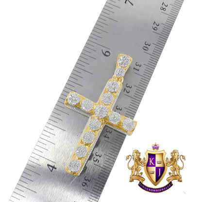 Real Genuine Diamond 0.50 Cwt. Jesus Christ Holy Cross Flower Cluster Charm 10K Gold Finish Pendent 2''