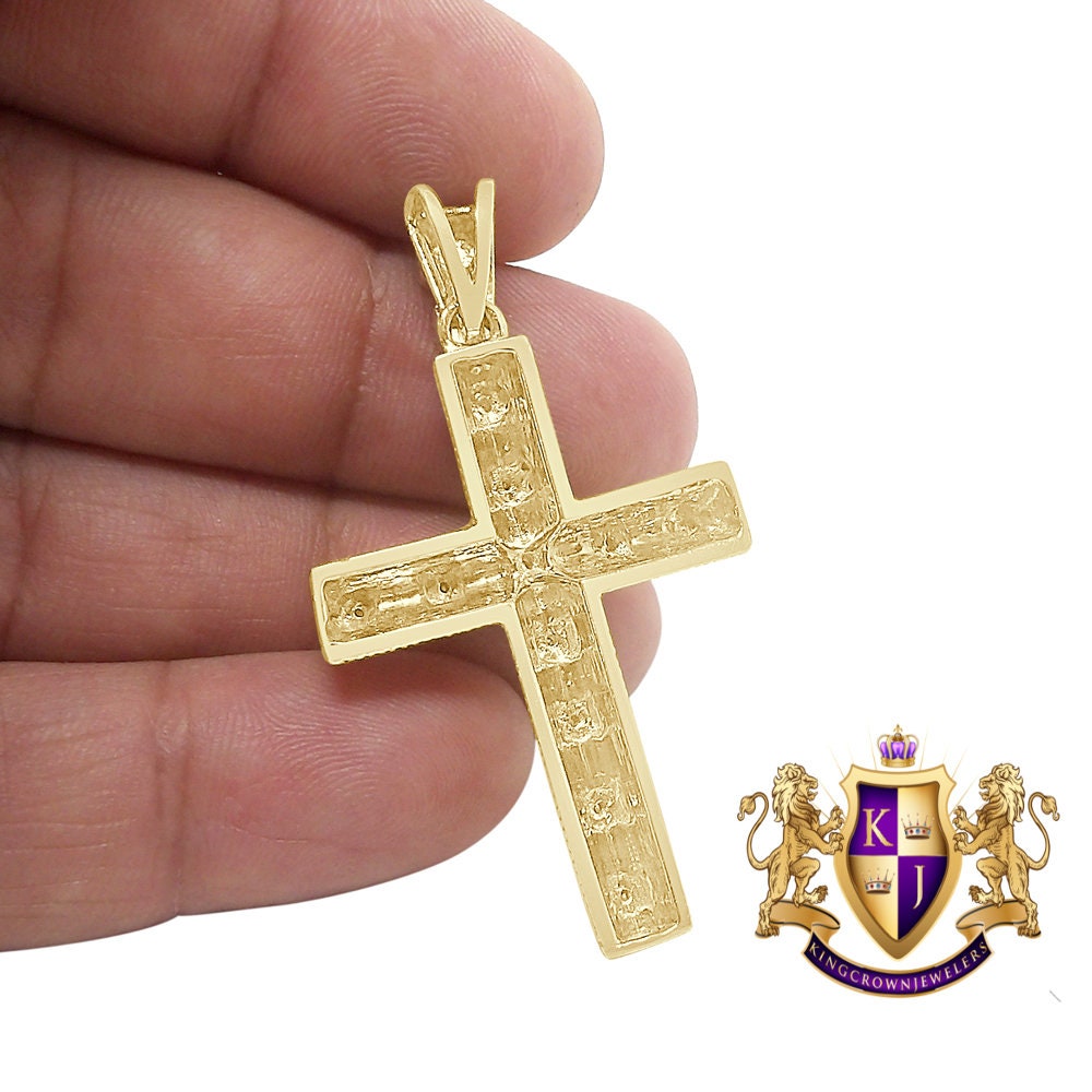 Real Genuine Diamond 0.50 Cwt. Jesus Christ Holy Cross Flower Cluster Charm 10K Gold Finish Pendent 2''