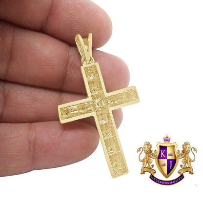 Real Genuine Diamond 0.50 Cwt. Jesus Christ Holy Cross Flower Cluster Charm 10K Gold Finish Pendent 2''