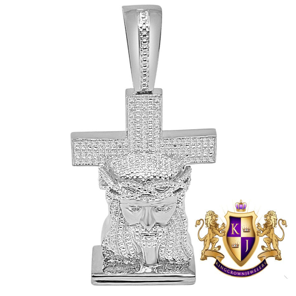 Real Genuine Diamonds Jesus Face Cross Custom Men's Pendant Charm 10K White Gold Finish 2.5''